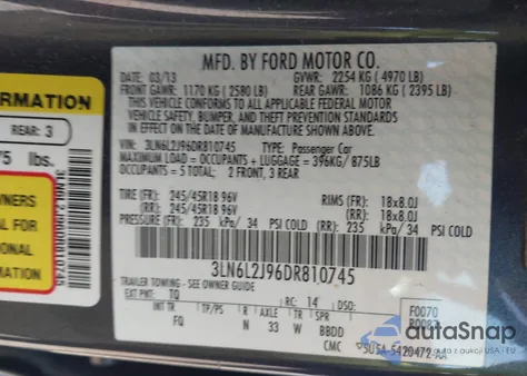 2013 Lincoln Mkz from USA, damaged, VIN 3LN6L2J96DR810745